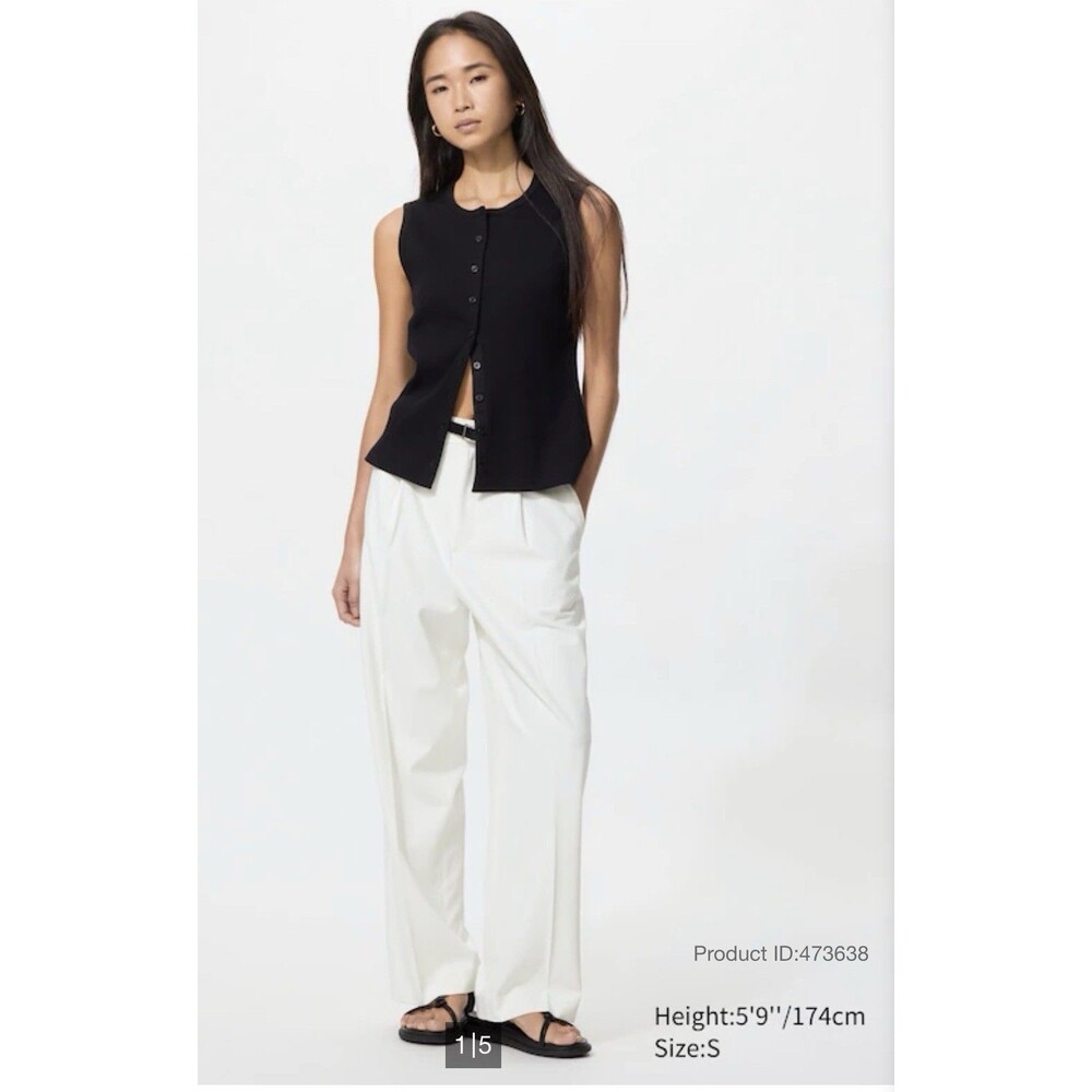 UNIQLO Pleated Wide Leg Pants Women Small White High Rise Stretch Dress Trousers